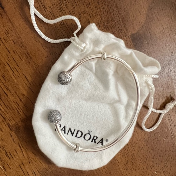 NWOT Pandora Charm Carrier Moments Silver
Pave Bangle Bracelet w 2 Stoppers Sz 3 - Picture 1 of 11